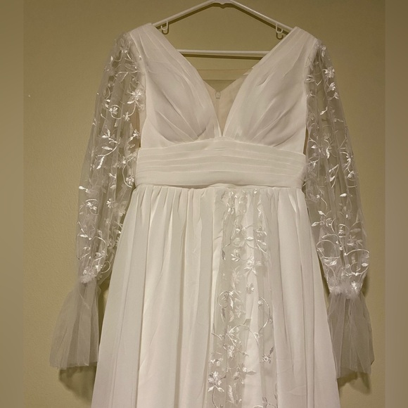 Boho Long Sleeve Wedding Dress Lace Appliqués Size 6 - Picture 6 of 12